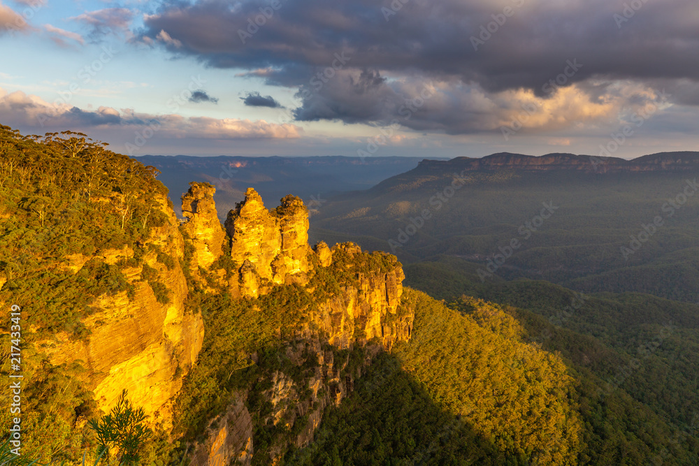 Golden Light on the Three Sisters in the Blue Mountains Australia