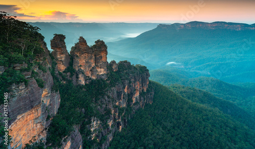 Dawn at the Three Sisters in the Blue Mountains Australia photo