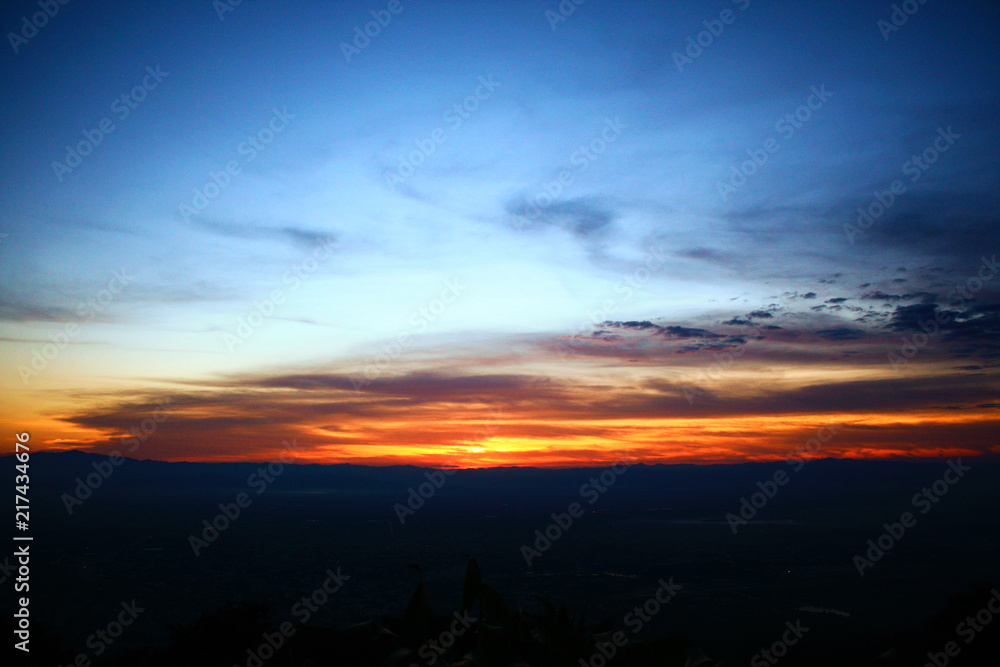 Landscape with Twilight of colorful sunrise on the Mountain and colorful sky in the morning of Thailand