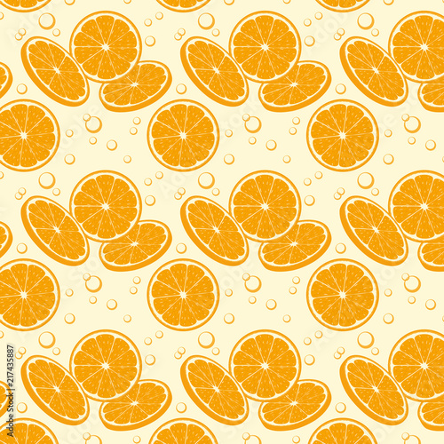 Orange slice with bubbles seamless pattern