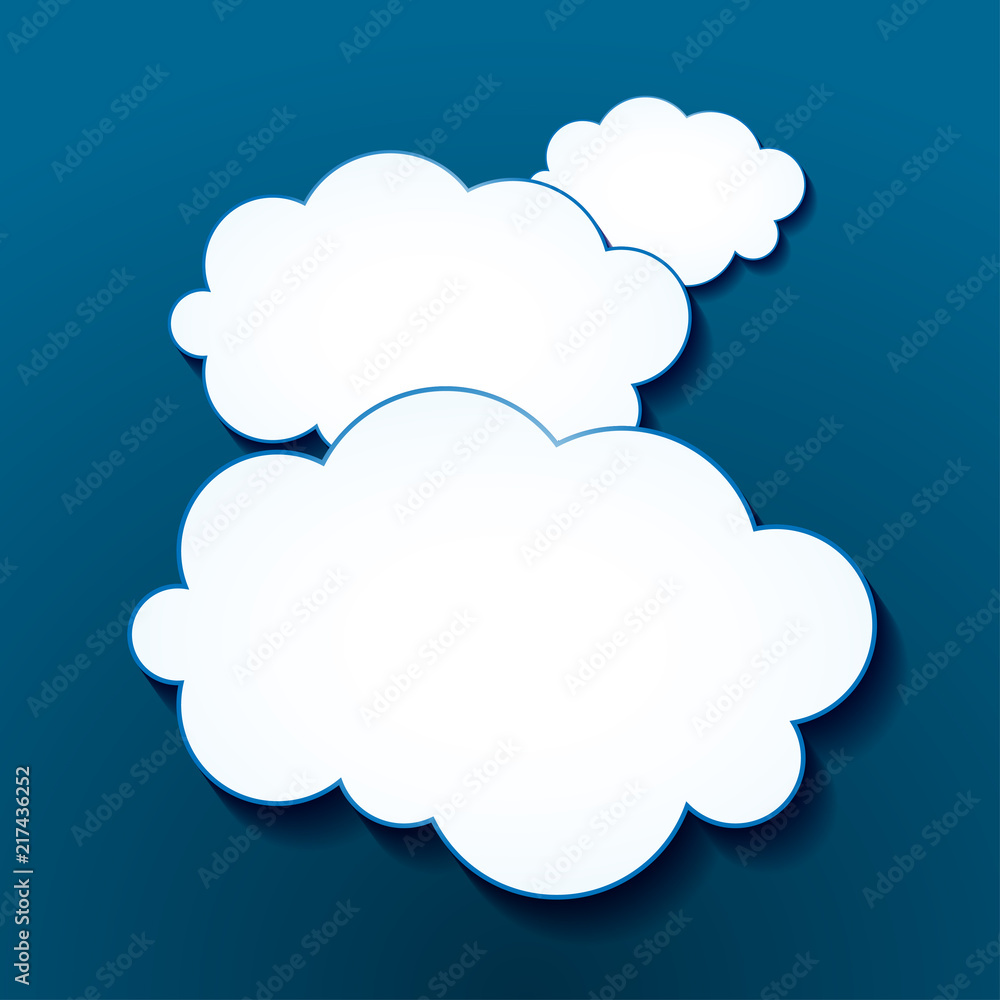 Cloud Computing or Social Network. Creative illustration  clouds on isolated blue background.