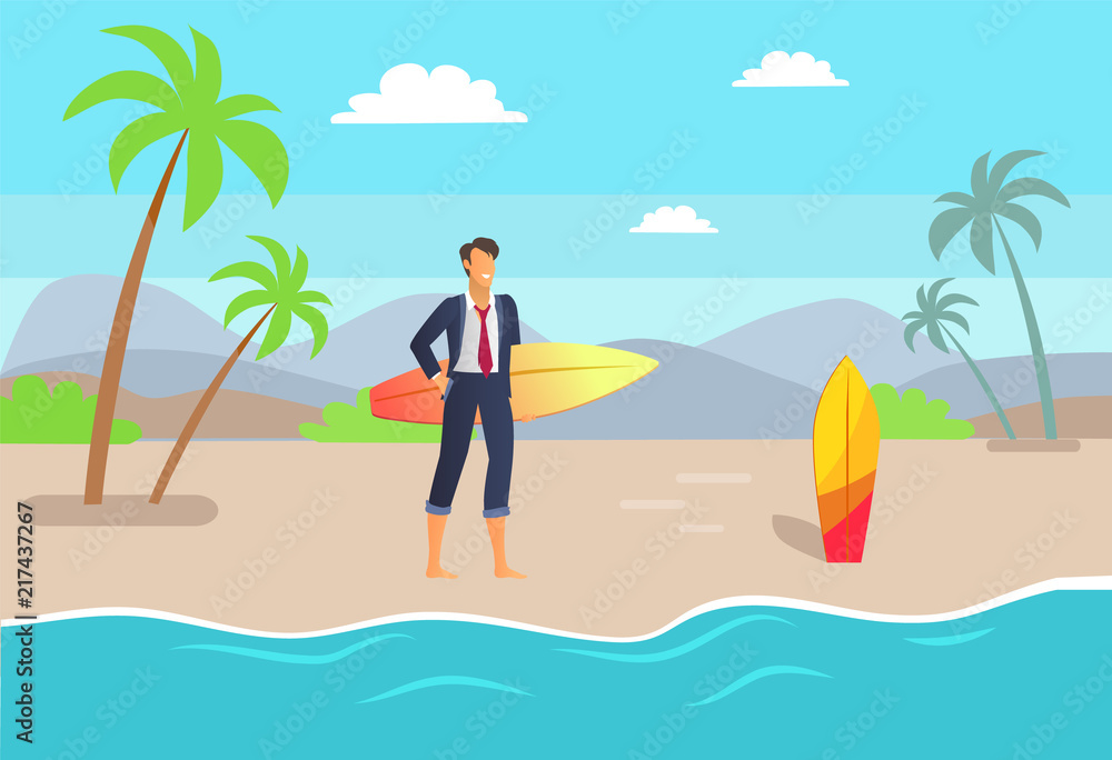 Distant Work and Seaside, Vector Illustration