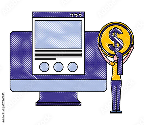 woman with coin money computer website online buy