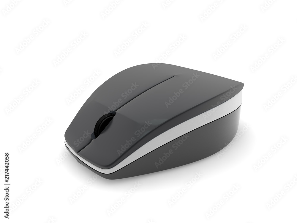 The image of a computer mouse, close-up, isolated on white background. Mouse wireless, Bluetooth connection, black. 3D rendering The image of a computer mouse, close-up, isolated on white background. Mouse wireless, Bluetooth connection, black. 3D rendering
