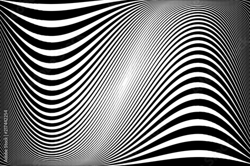 Abstract pattern.  Texture with wavy, billowy lines. Optical art background. Wave design black and white.