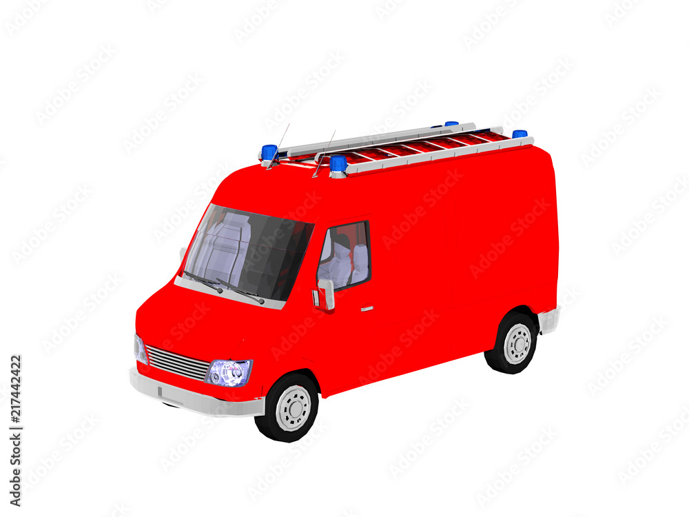  Rotes Feuerwehrauto mit Drehleiter Stock Illustration 