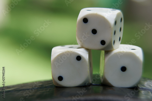 Close-up dice with defocused background, chance for winning