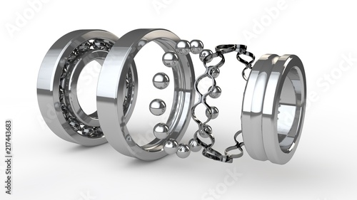 image chrome ball bearing closeup in the analysis. Bearing, part of the mechanism that hangs, its elements parallel. 3D rendering