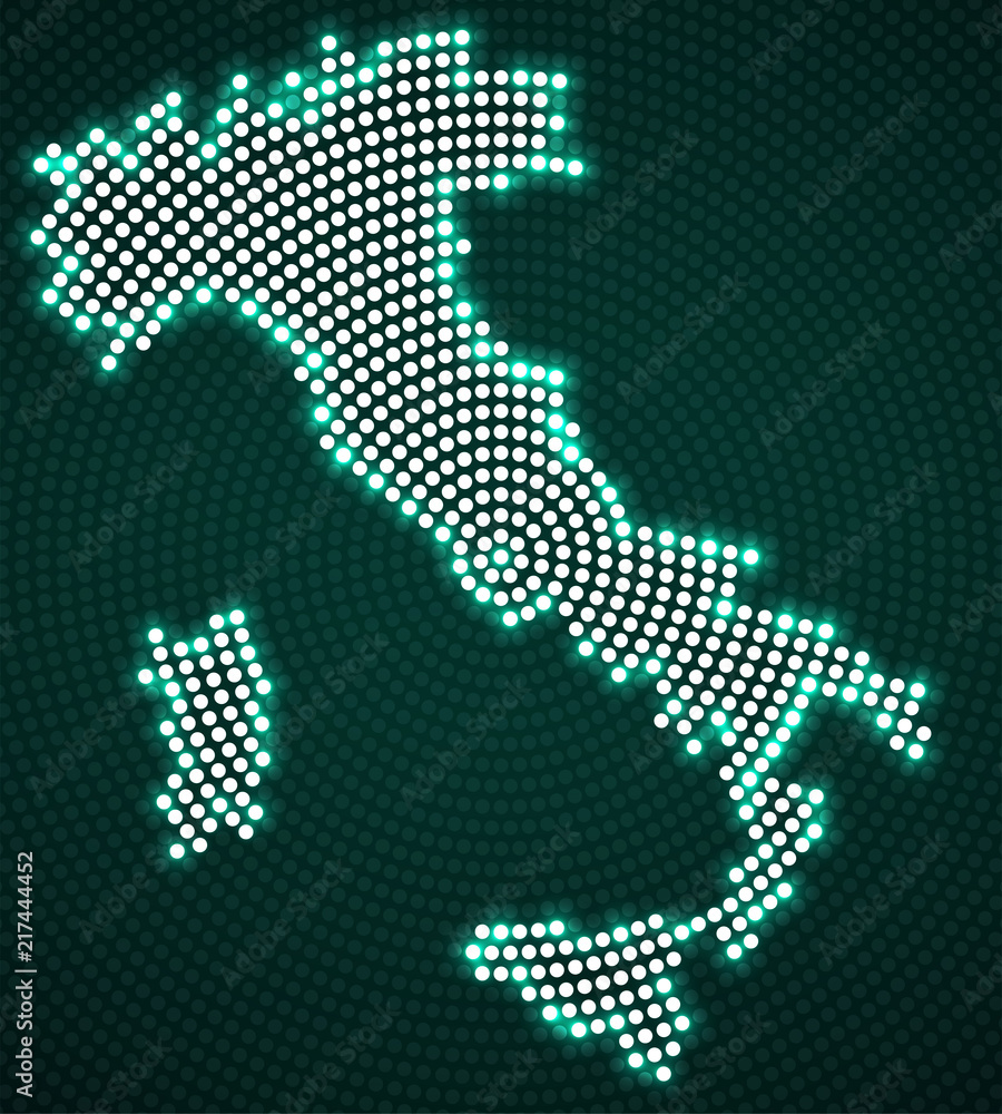 Fototapeta premium Abstract map Italy of glowing radial dots, halftone concept