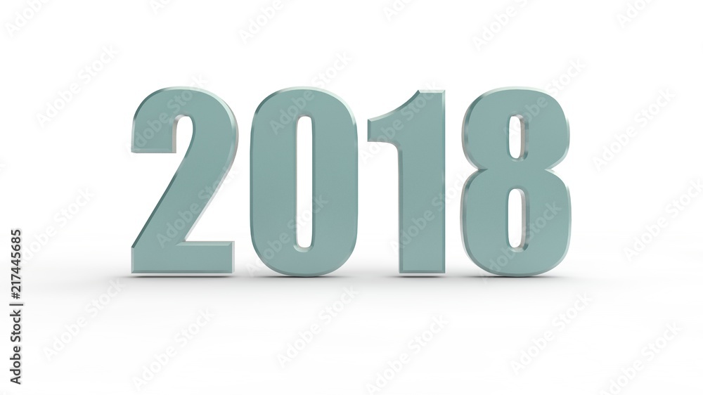 Date of 2018 for calendar, white background, metal, silver color, idea for calendars, the concept of past, present and future, of old age and disrepair of everything. 3D rendering Date of 2018 for calendar, white background, metal, silver color, idea for calendars, the concept of past, present and future, of old age and disrepair of everything. 3D rendering
