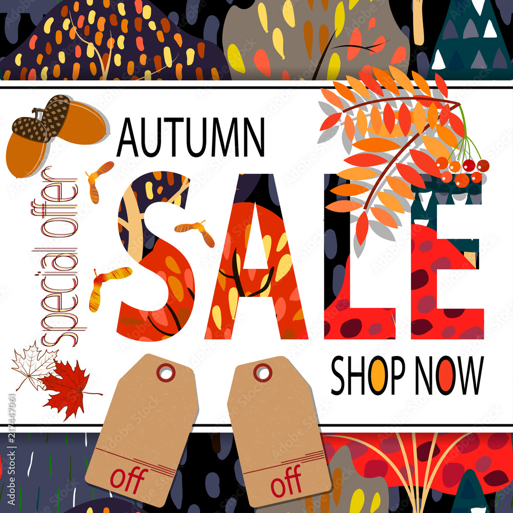Autumn sale banner with autumn creative background.