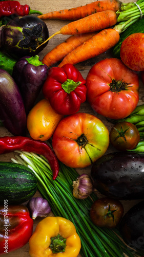 Harvest  Autumn. Panoramic collection of fresh healthy fruits and vegetables. Healthy eating background. Vegetables background