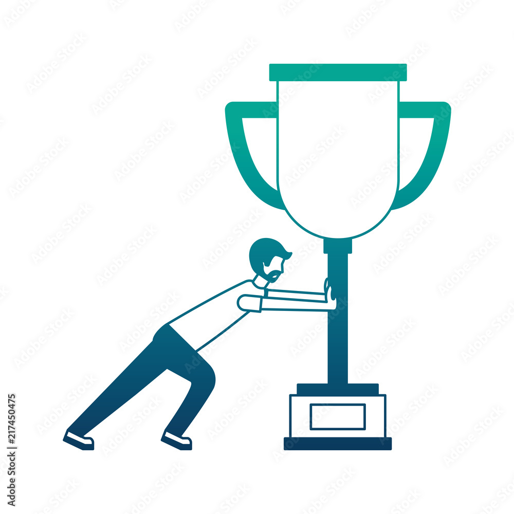 young man pushing trophy avatar character young man pushing trophy avatar character