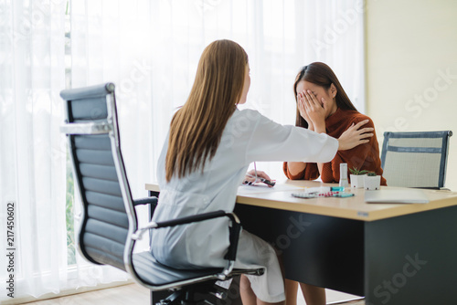 asian woman doctor encouragement and supportive to cansor patient after consult and examine in clinic hospital health ideas concept