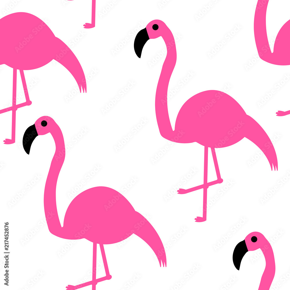 Obraz premium Seamless pattern. Pink flamingos on a white background