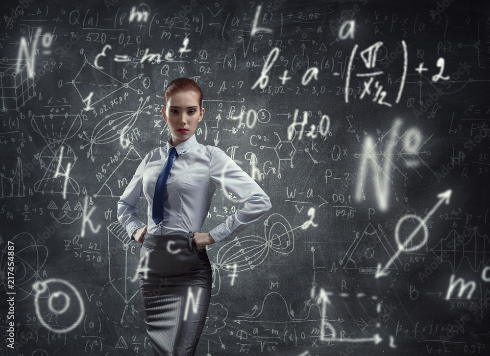 Red hair woman teacher . Mixed media Red hair woman teacher . Mixed media