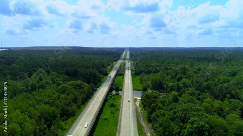 Drone aerial shot Highway I10 Interstate between Florida and Alabama 4k photo