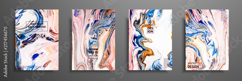 Abstract painting  can be used as a trendy background for wallpapers  posters  cards  invitations  websites. Modern artwork. Marble effect painting. Mixed blue  pink and orange paints.