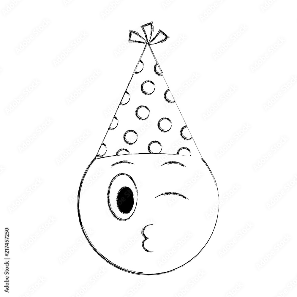 birthday smiley winking emoji party hat hand drawing design Stock