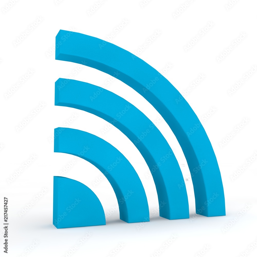sign Wi Fi distribution, antenna blue color, symbol of the availability of phones and Internet for mobile devices. The idea of speed and security. 3D rendering, isolated on white background sign Wi Fi distribution, antenna blue color, symbol of the availability of phones and Internet for mobile devices. The idea of speed and security. 3D rendering, isolated on white background