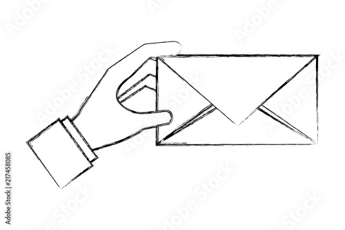 hand holding envelope message mail hand drawing design