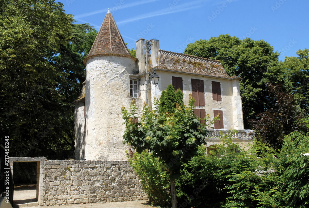 Ville médiévale d'Eymet, maison à tourelle, département de la Dordogne, Périgord, France