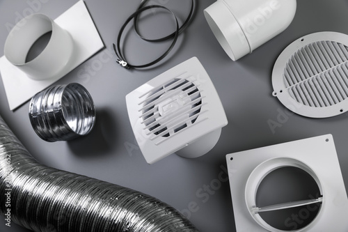 Fototapete group of ventilation system objects on gray background