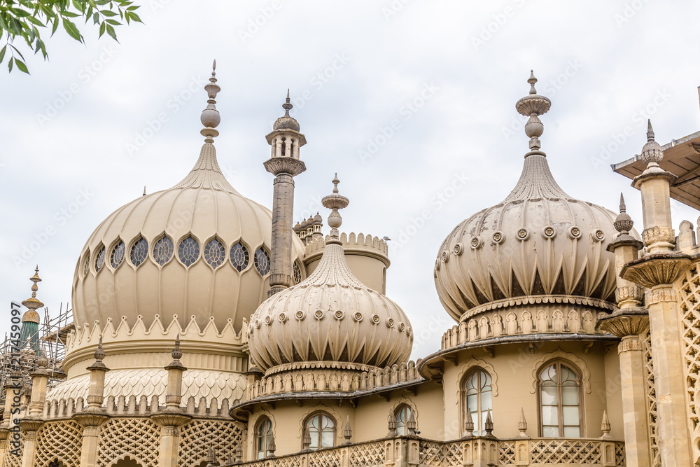Royal Pavilion in Brighton in East Sussex in the UK. The Royal Pavilion is an exotic palace in the centre of Brighton. The palace mixes Regency grandeur with the visual style of India and China.