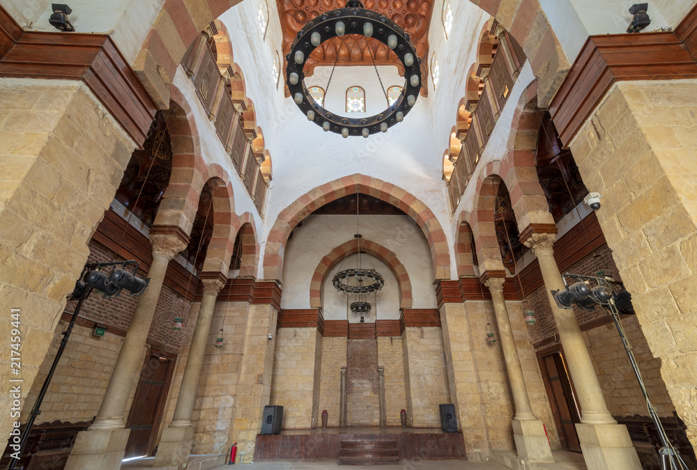 Main hall of Beshtak Palace (Qasr Bashtak), a Mamluk era ancient historic palace, located in an area called Bayn al-Qasrayn (between the two palaces) in Muizz Street, Cairo, Egypt
