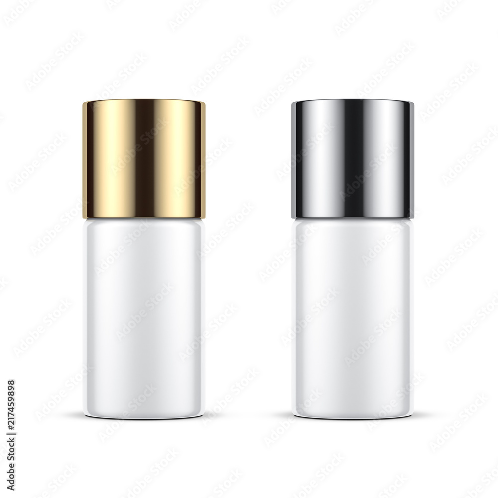 Cosmetic Jar Mockup with chrome and gold cap, White tin can isolated on white Cosmetic Jar Mockup with chrome and gold cap, White tin can isolated on white