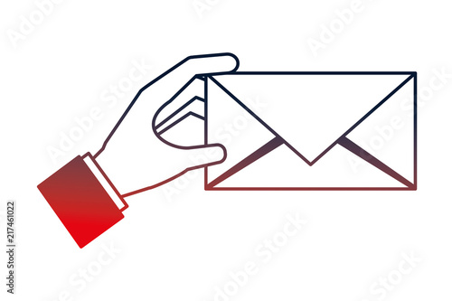 hand with envelope mail isolated icon