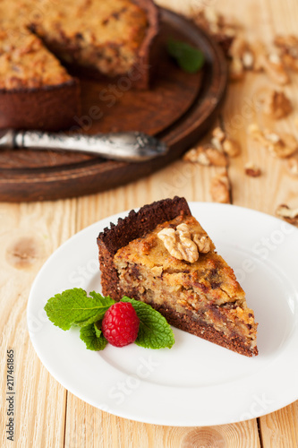 Homemade chocolate chip cookies pie with walnuts