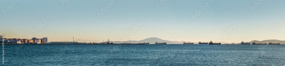 Panoramic view of Mediterranean sea and roadstead in Gibraltar