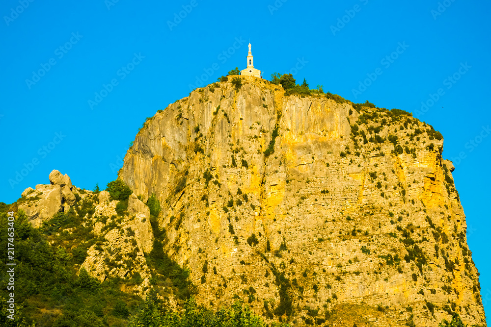 Church on the top of the rock in the medieval town Castellane, Verdon, Provence in France