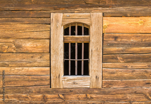 Window in old wooden house  in Janowiec near Kazimierz Dolny, Lubelskie, Poland
