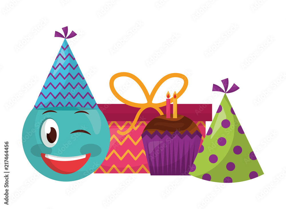 emoji kawaii with gift box present and hat party emoji kawaii with gift box present and hat party