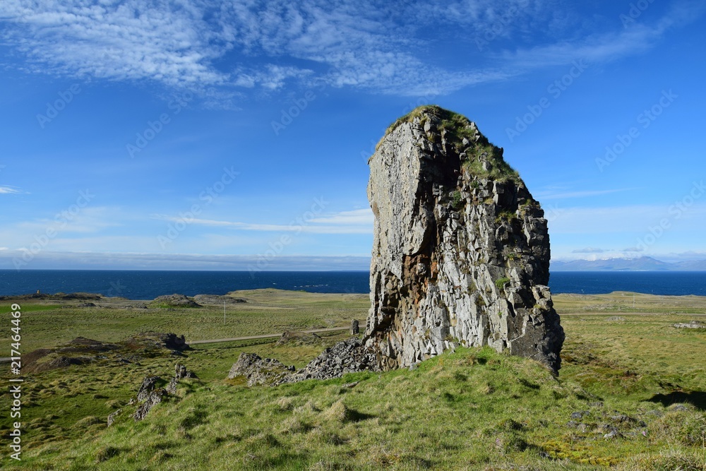 A towering rock on the north tip of peninsula Vatnsnes, Iceland
