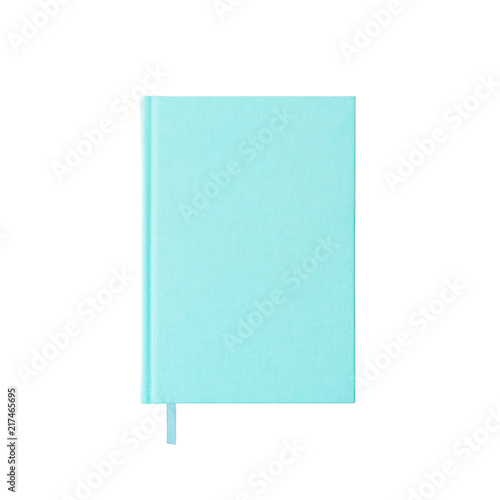 Isolated blue book notebook planner bright soft color with bookmark on white background