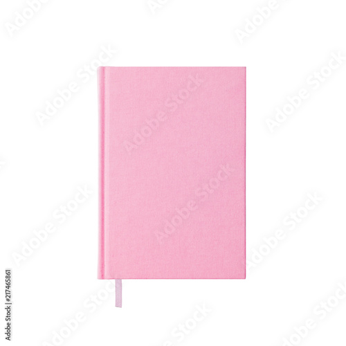 Isolated pink book notebook planner bright soft creamy color with bookmark on white background