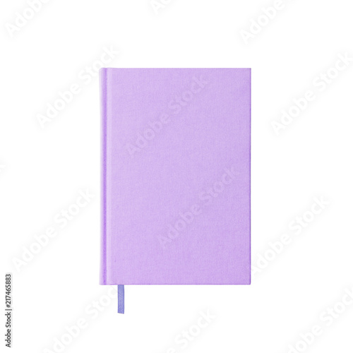 Isolated purple book notebook planner bright soft creamy color with bookmark on white background
