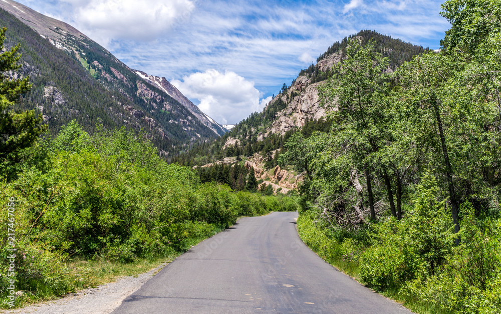 Road in the mountains in the Rocky Mountain National Park. Nature in Colorado, United States