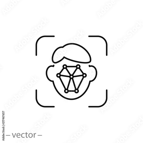 face recognition icon, biometric security linear sign isolated on white background - editable vector illustration eps10