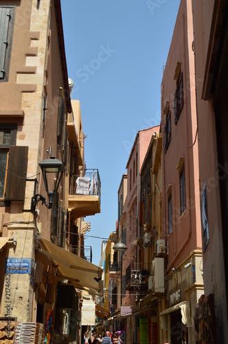 Narrow Streets In The Venetian Style Neighborhood Of Chania Repeltas Souvenir Shops. History Architecture Travel. July 6, 2018. Chania, Crete Island. Greece.