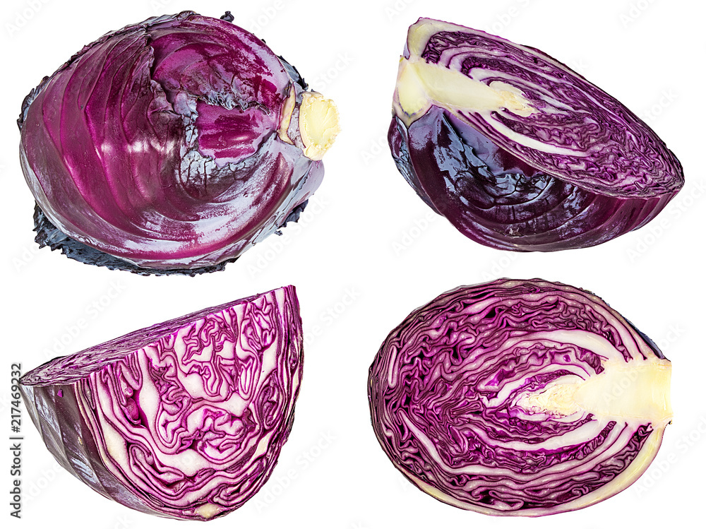 Fresh red cabbage isolated on white background with clipping path