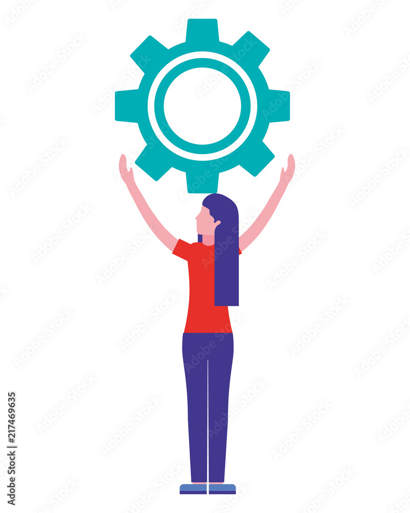 back view woman holding gear work vector illustration back view woman holding gear work vector illustration