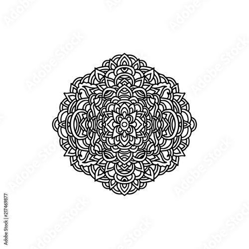 Abstract mandala ornament. Asian style pattern. Black and white background. Vector illustration.