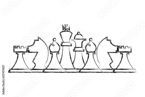 chess pieces set strategy game vector illustration hand drawing