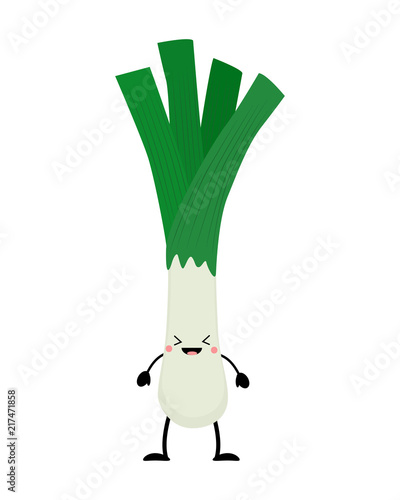 Kawaii  cartoon leek vector illustration isolated on white backg