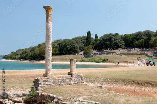 Brijuni, Croatia - July 28, 2018: .Views of Roman remains in Verige Bay, Brioni National Park, Croatia. photo