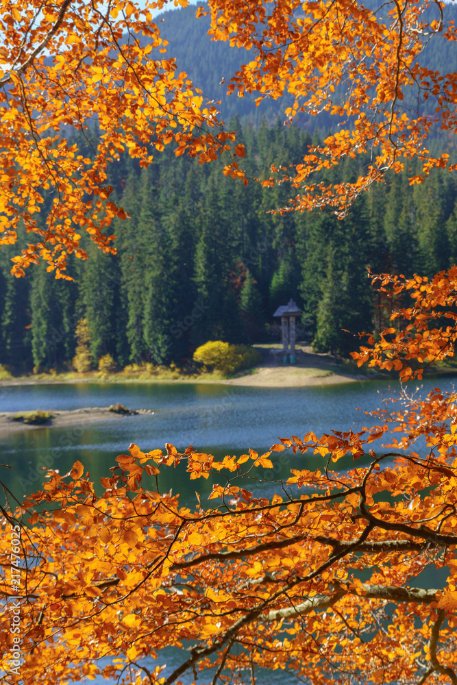 Synevir high altitude lake at autumn day.